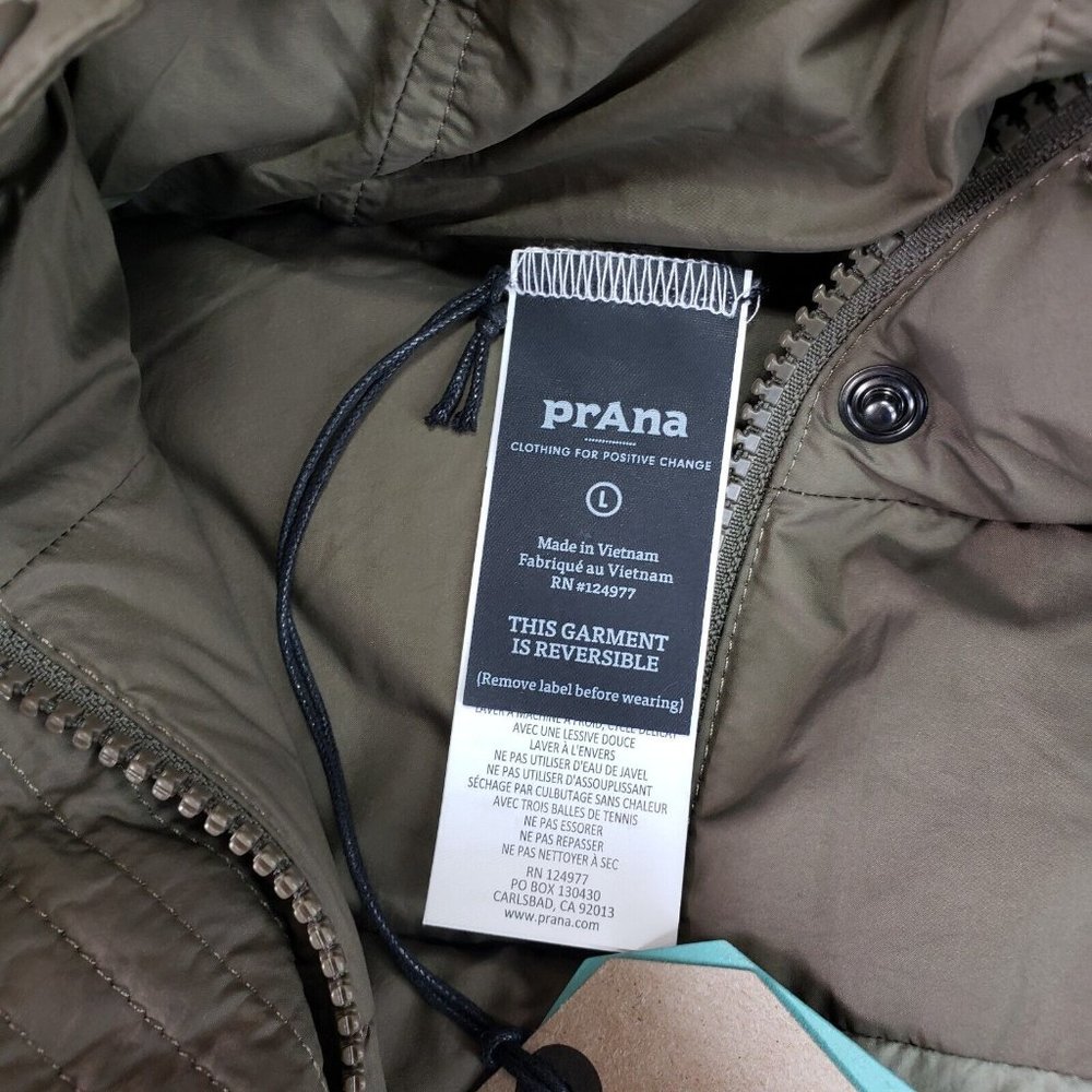 Prana Reversible Down Puffer Hooded Vest Ice Thistle Women Sz Large Sage Green - Picture 4 of 8